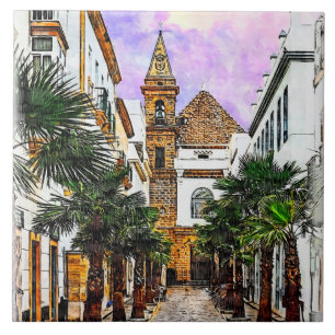 Kyrkan Nuestra Senora de la Palma. Cádiz, Spanien Kakelplatta