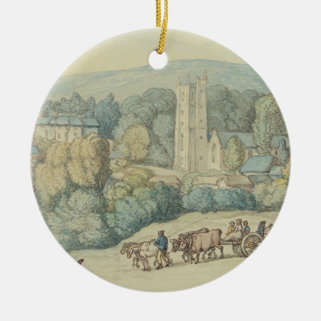 Kyrkan och byn av St.-stickrepliken, Cornwall, Julgransprydnad Keramik (Framsidan)