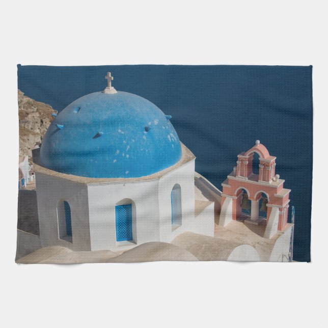 Kyrkan på ön Santorini, Grekland Kökshandduk (Horisontell)