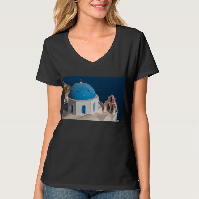 Kyrkan på ön Santorini, Grekland T Shirt (Framsida)