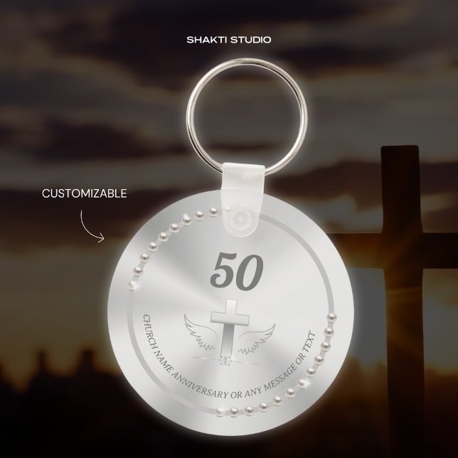 Kyrkans årsjubileum Pärlor Silver Nyckelring (Skapare uppladdad)