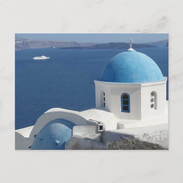 Kyrkans vyer på Santorini, Grekland Vykort (Framsida)