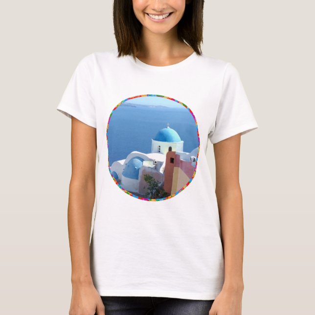 Kyrkbilder från Santorini, Grekland T-shirt (Framsida)