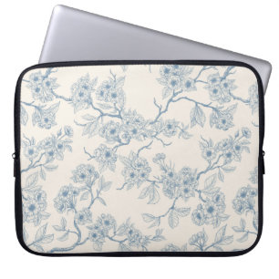 Kyrkblommiga grenar i blått och off-white laptop fodral