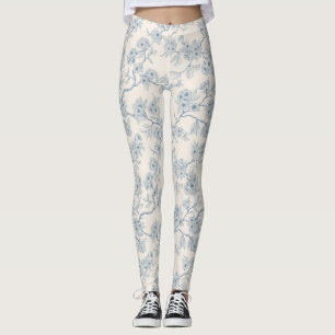 Kyrkblommiga grenar i blått och off-white leggings