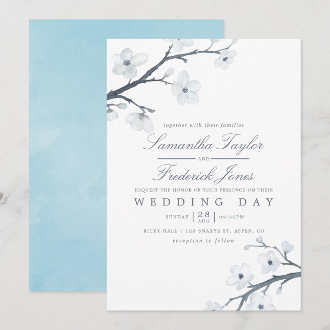 Kyrkbröllop Körsbärsblom Invitation Inbjudningar (Fram/baksida)