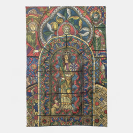 Kyrkfönster med glasmålning, gammal arkitektur kökshandduk