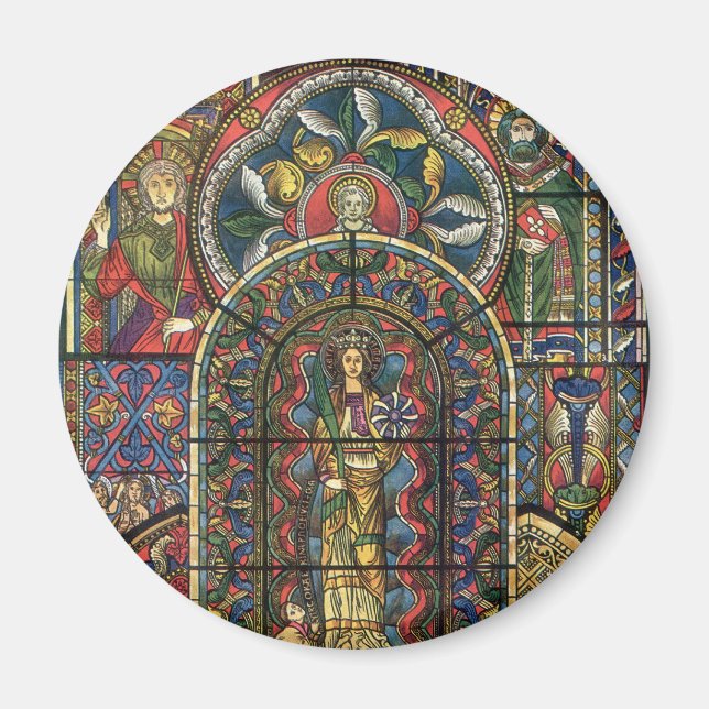 Kyrkfönster med glasmålning, gammal arkitektur magnet (Framsidan)