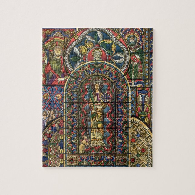 Kyrkfönster med glasmålning, gammal arkitektur pussel (Vertikal)