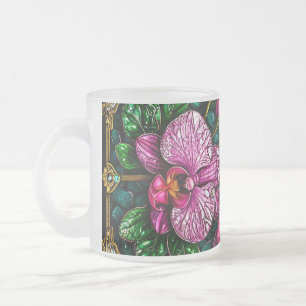 Kyrkfönster med rosa orkidéer frostad glasmugg