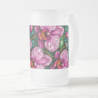 Kyrkfönster med rosa orkidéer frostat ölglas