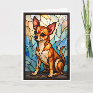 Kyrkfönsterstil Tan Chihuahua Hund Kort