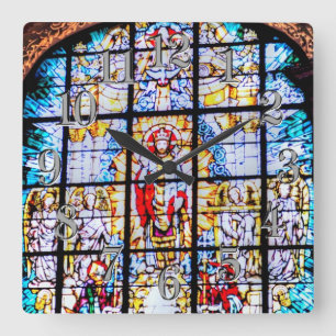 Kyrkligt fönster för målat glass, Greenwich, UK Fyrkantig Klocka