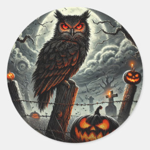Kyrkogård Nattuggla Kuslig Säsong Glöd Halloweenfe Runt Klistermärke
