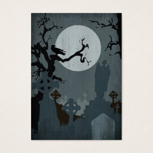 Kyrkogård och fullmåne för Halloween Visitkort