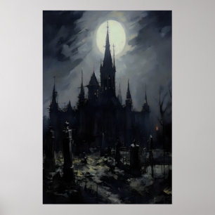 Kyrkogårds slott gotisk väggkonst, Mörk stämning G Poster