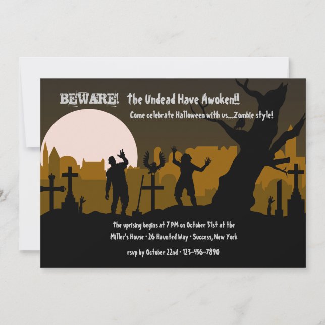 Kyrkogårdszombies Halloween-inbjudan Inbjudningar (Framsida)