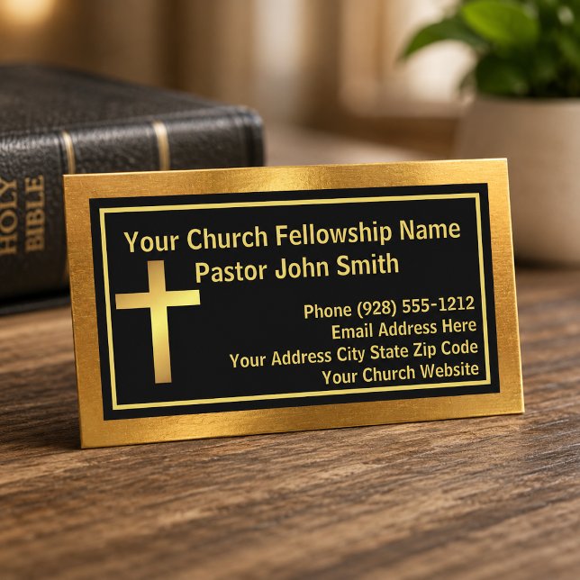 Kyrkopastor Borstad Guld Och Svart  Visitkort (The metal details are simulated in the artwork. No actual metal will be used in this business card.)