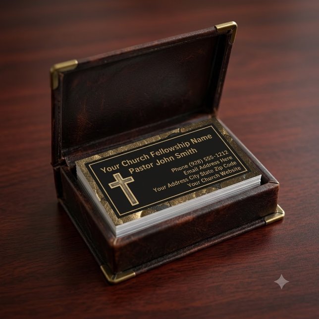 Kyrkopastor Distressed Guld Kors Visitkort (The foil effect is simulated in the artwork, no metal will be used in this product.)