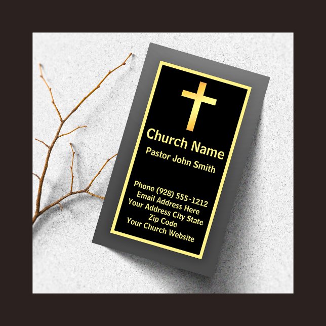 Kyrkopastor Elegant Enkel Svart Guld  Visitkort (The foil details are simulated in the artwork. No actual foil will be used in making this product.)