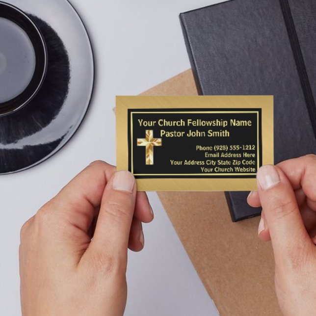 Kyrkopastor Klassig Borstad Guld Svart Visitkort (The foil details are simulated in the artwork. No actual foil will be used in making this product.)