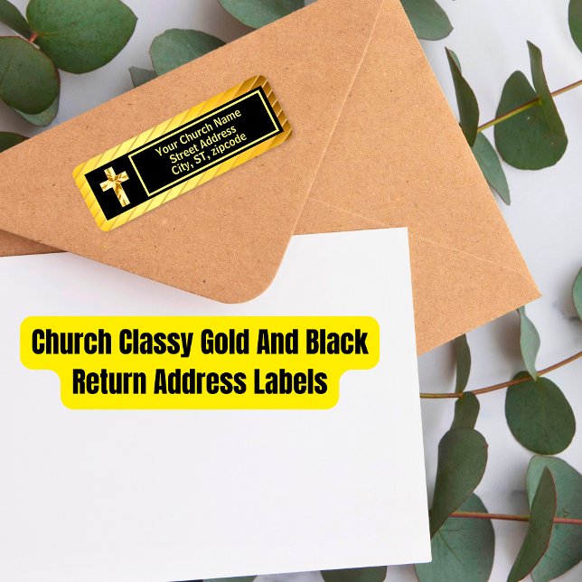 Kyrkosklassi Guld och svart Returadress Etikett (Church Classy Gold And Black Return Address Label)