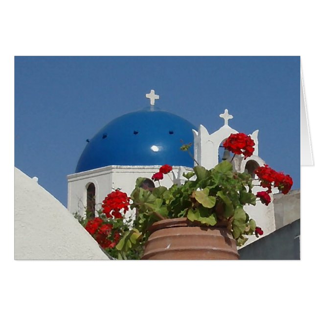 Kyrkutsikt över Santorini, Grekland Hälsningskort (Framsidan Horizontal)