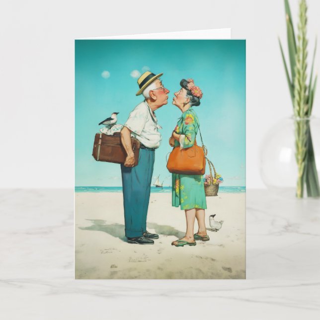 Kys på stranden i gyllene år kort (Framsida)
