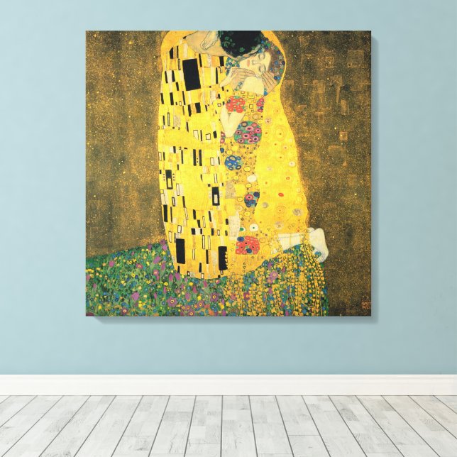 Kyss av Gustav Klimt, Vintage Art nouveau Canvastryck (Insitu (trägolv))