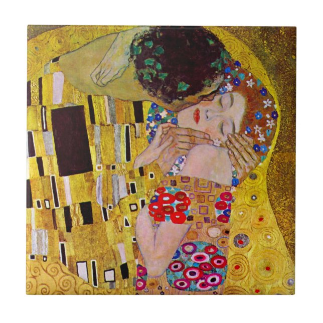 Kyss av Gustav Klimt, Vintage Art nouveau Kakelplatta (Framsidan)