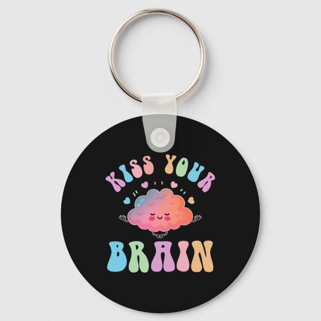 Kyss din Brain Retro Autism Awareness Speciell Edu Nyckelring (Framsida)