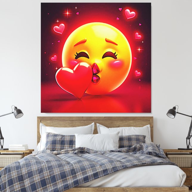 Kyss Emoji: Kärlek och Hjärtans Konst Canvastryck (Insitu (sovrum))