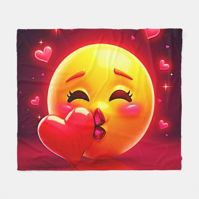 Kyss Emoji: Kärlek och Hjärtans Konst Fleecefilt (Framsidan (Horisontell))