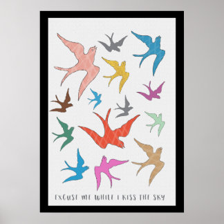 Kyss fågelkonst i Himmel med Gräns Poster