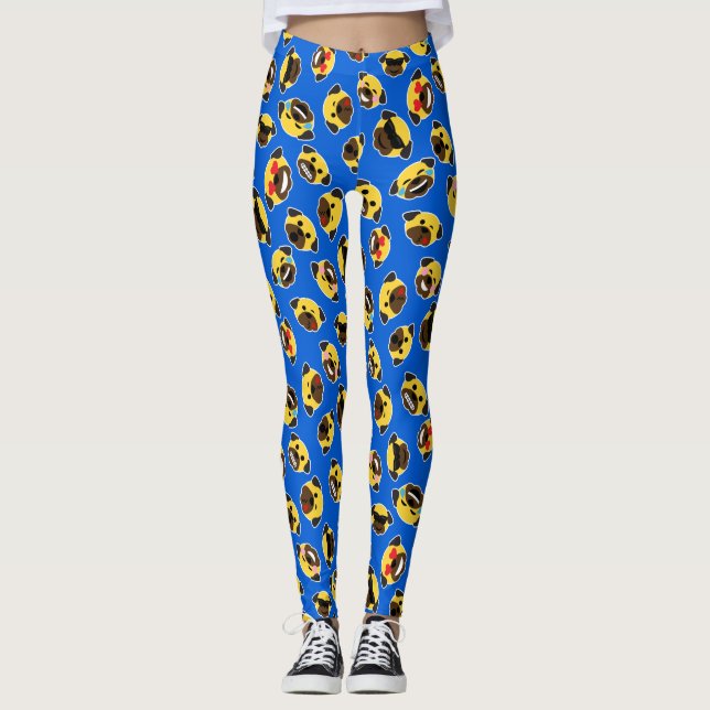 Kyss för skratt för kärlek för mopsEmoticonEmoji Leggings (Framsida)