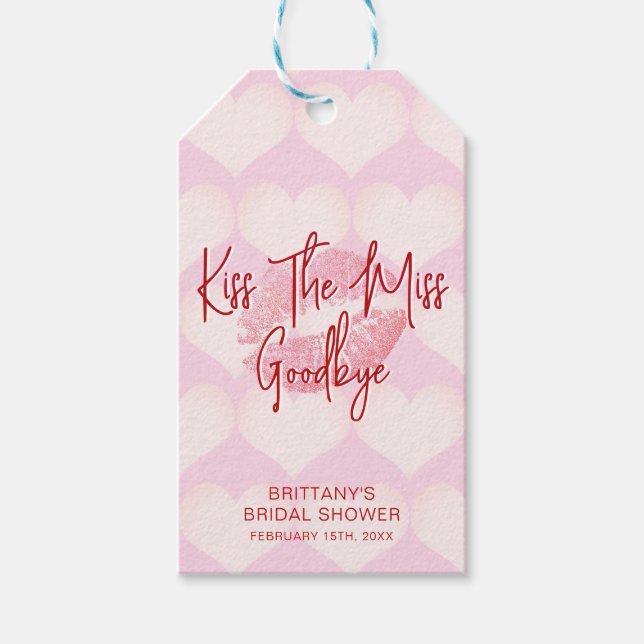 Kyss Fröken Farväl Valentines Bröllopsfest Presentetikett (Framsidan)