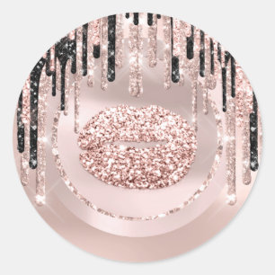 Kyss Läpp Makeup Artist Drips Rose Glitter Runt Klistermärke