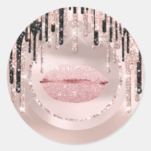 Kyss Låppstift Makeup Artist Drippar Rosa Glitter Runt Klistermärke