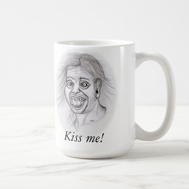 Kyss mig! - Bleistiftzeichnung Kaffemugg (Höger)