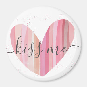 Kyss mig Cute Rosa Texturerad hjärtmagnet Magnet