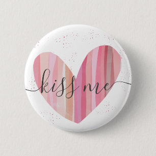 Kyss mig Cute Rosa Texturerat hjärta Knapp