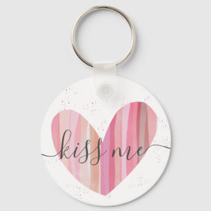 Kyss mig Cute Rosa Texturerat hjärta Nyckelring
