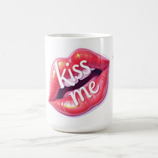 Kyss mig Glansig röda läppar Konst Illustration Kaffemugg