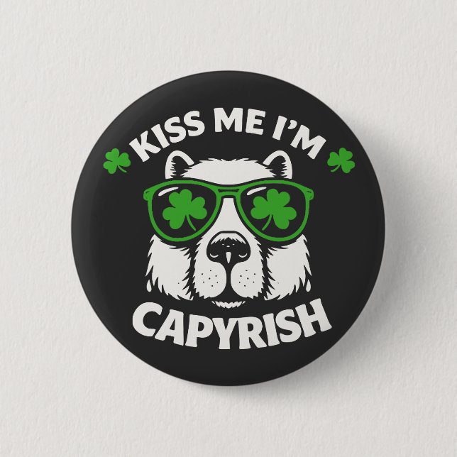 Kyss mig, jag är capyrisk St. Patricks dag capybar Knapp (Framsida)