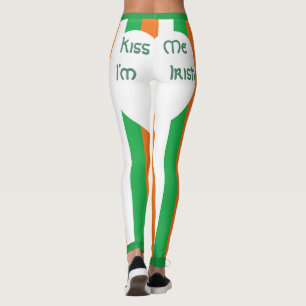 Kyss mig, jag är irländare Ränder Ljust vitt hjärt Leggings