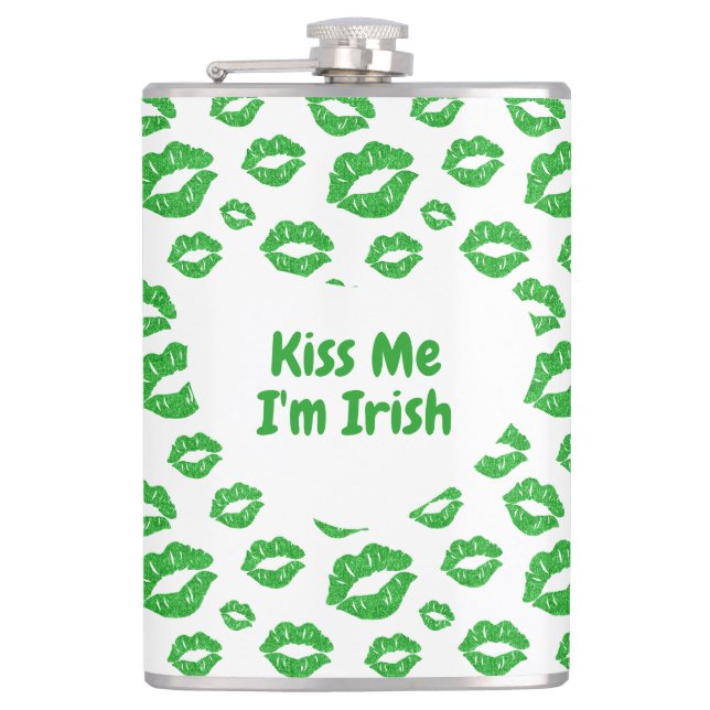 Kyss mig, jag är irländsk Gröna läppar St. Patrick Fickplunta (Framsidan)