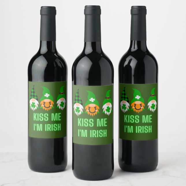 Kyss mig, jag är irländsk St. Patricks dag Tomte S Vinflaska Etikett (Flaskor)