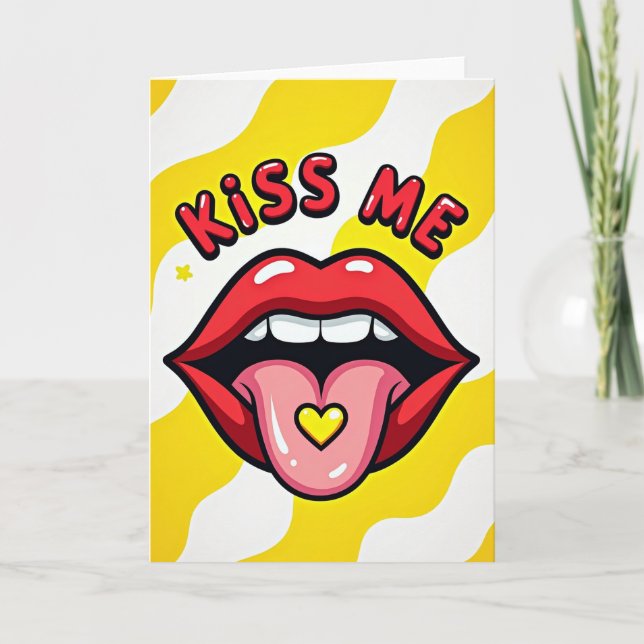 Kyss Mig Läpp Art Pop Stil Kort (Framsida)