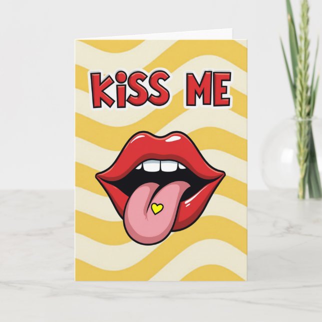 Kyss Mig Läpp Pop Art Roligt Kort (Framsida)