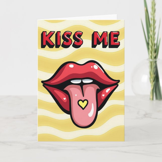 Kyss Mig Läppar Pop Art Kärlekskort Kort (Framsida)
